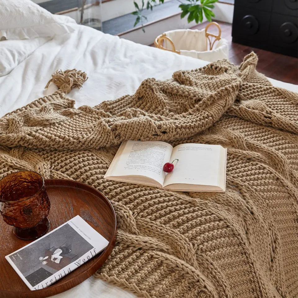 Plush Knit Throw — Khaki