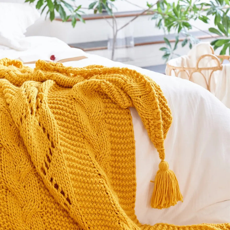 Plush Knit Throw — Yellow
