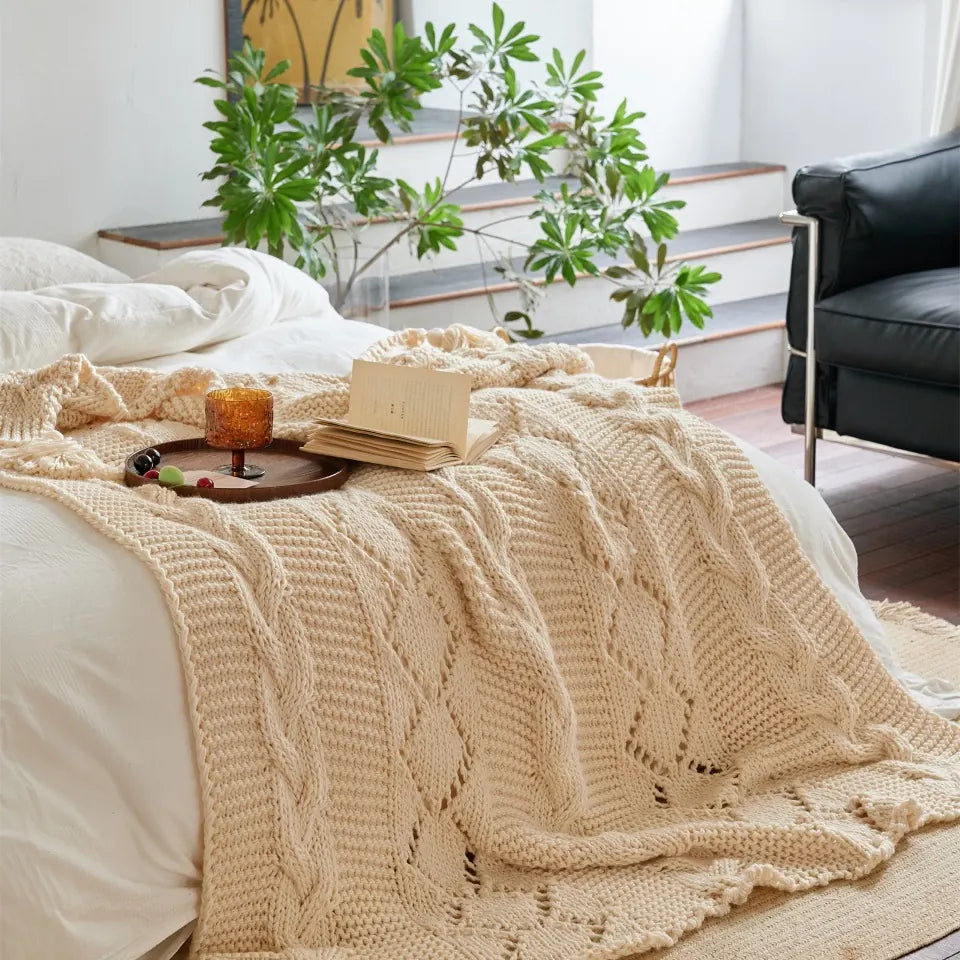 Plush Knit Throw — Beige