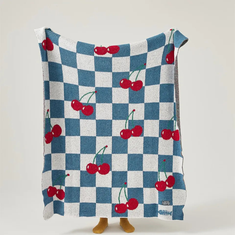 Cherry Gingham Throw — Blue