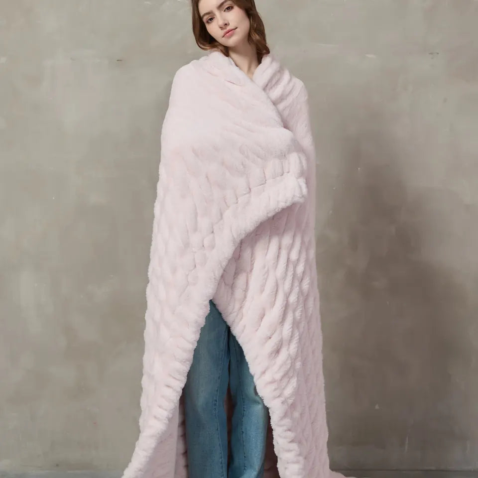 Plush Cable Throw — Light Pink