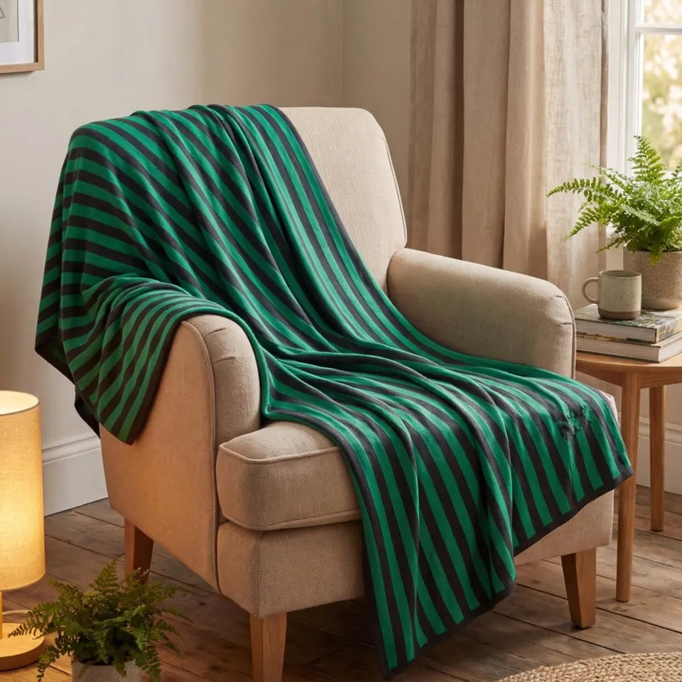 Fine Stripe Throw — Blue and Green