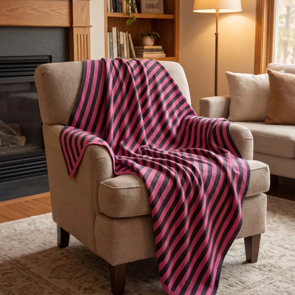 Fine Stripe Throw — Blue and Pink