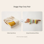 Doggo Nap Cozy Pair: Yellow Dog Throw + Striped Dachshund Pillow