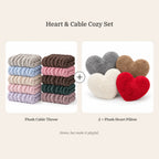 Heart & Cable Cozy Set: Plush Cable Throw + Plush Heart Pillow