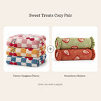 Sweet Treats Cozy Pair: Cherry Gingham Throw + Strawberry Bolster